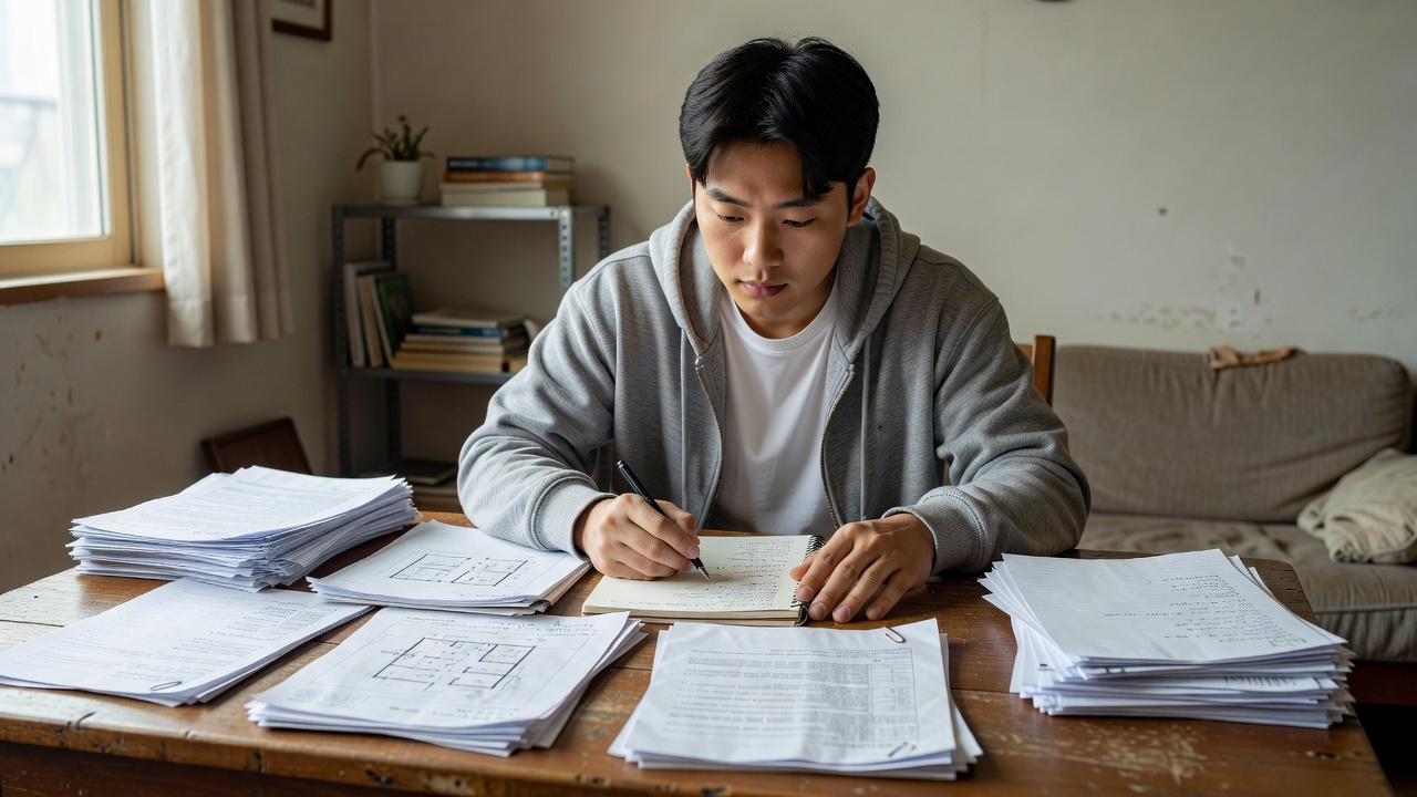 청년주거지원 소득 기준 목차를 살펴보는 청년의 모습