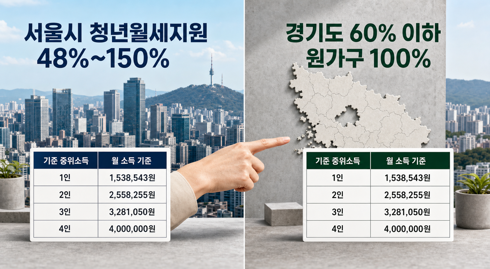 청년주거지원 소득 기준 서울·경기 지역별 비교